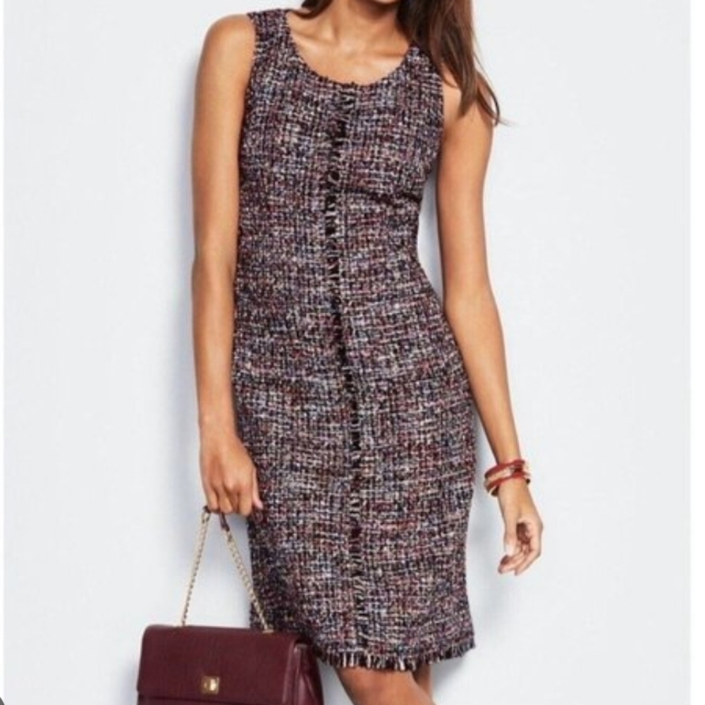 NWT Talbots Fringed Tweed Sleeveless Sheath Dress 6P Old Money Office Careerwear